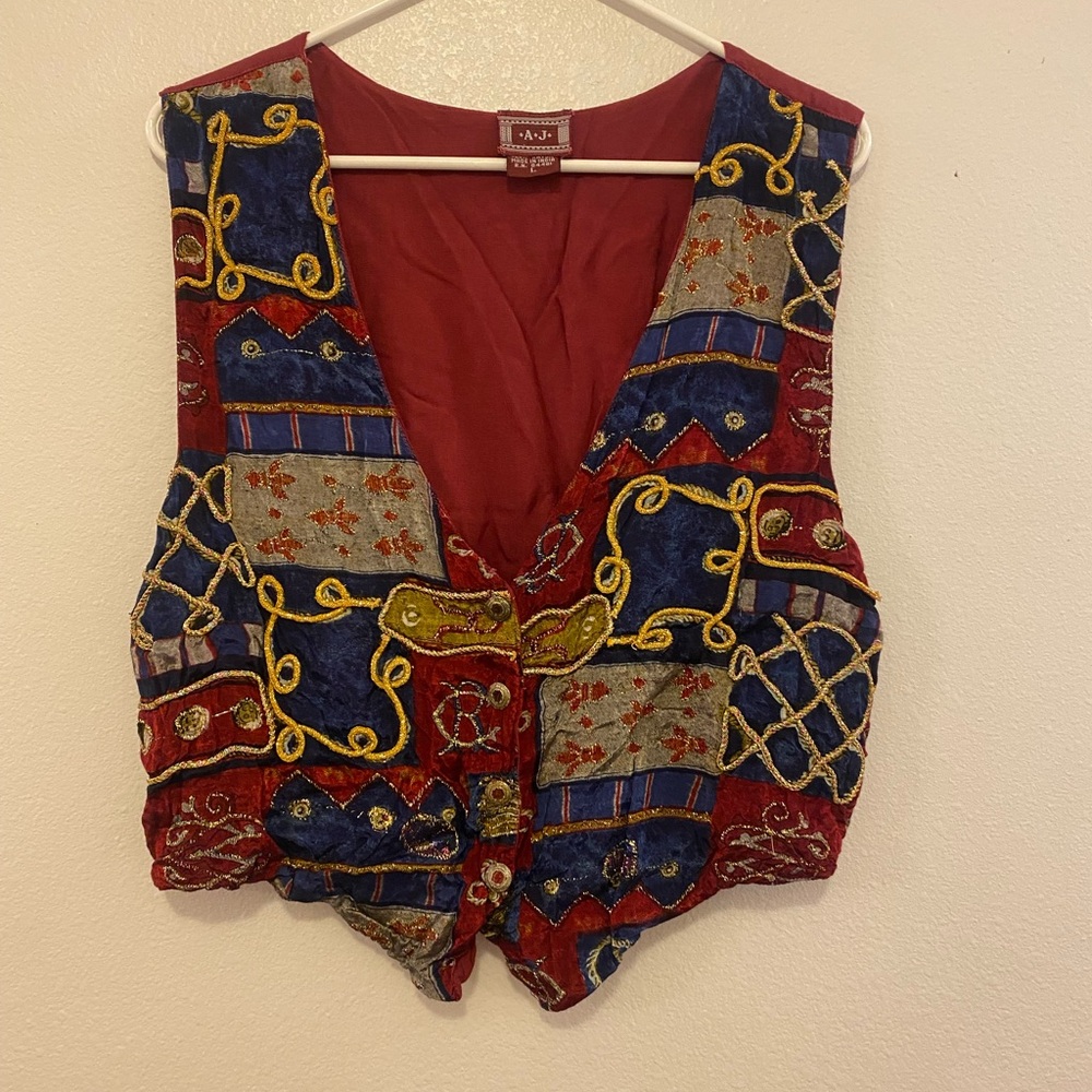 A.J. Vintage Red and Blue Patterned Women's Vest